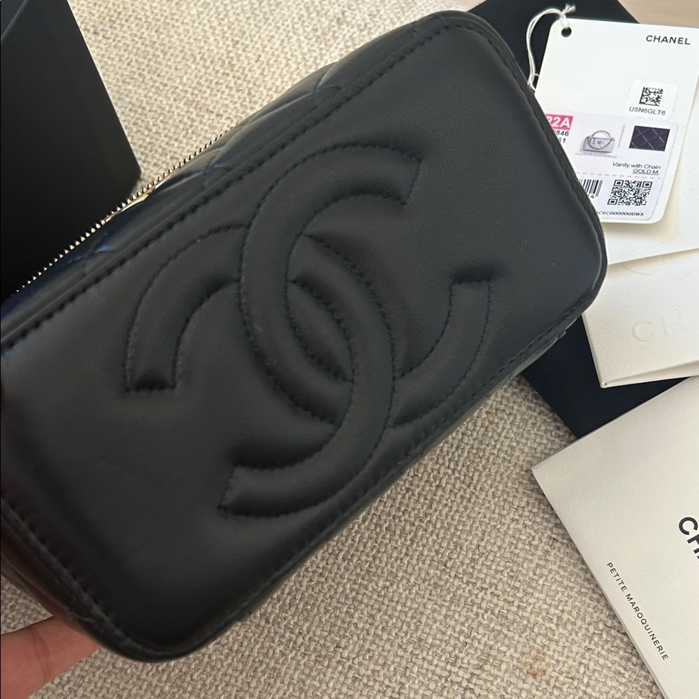 CHANEL Black Quilted Leather Mini Vanity Bag with Gold Hardware - Picture 3 of 6